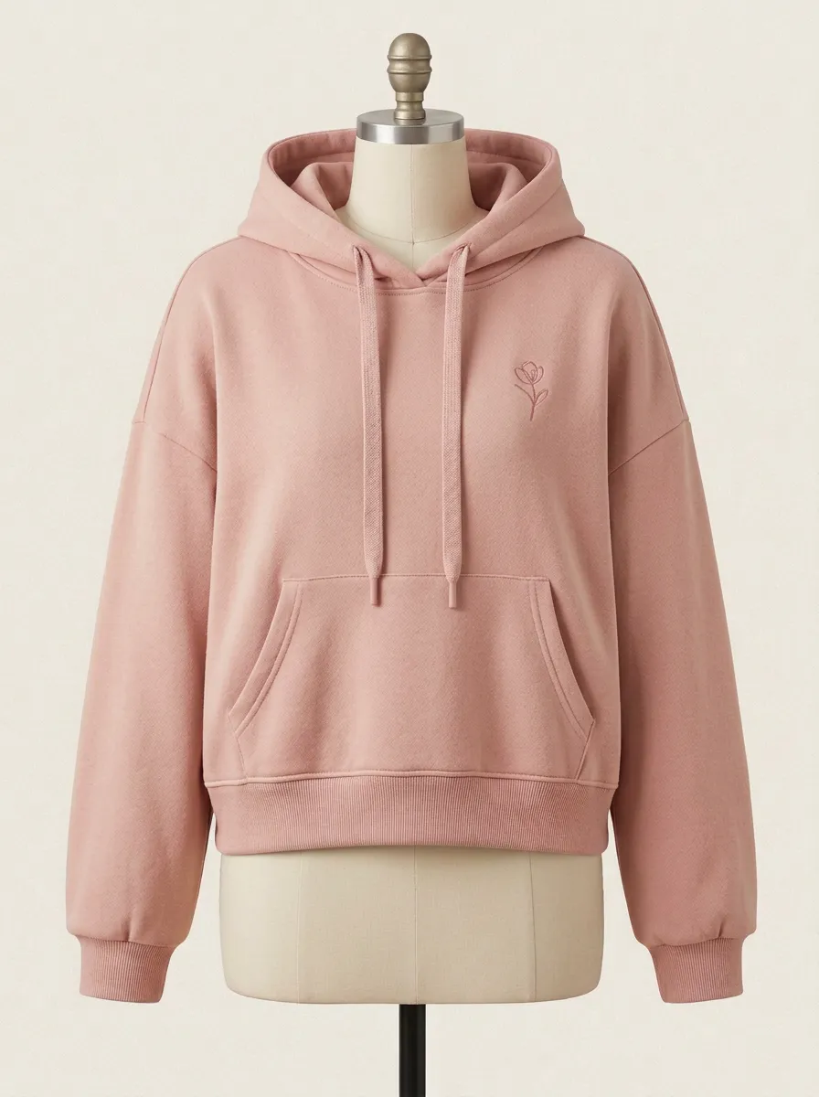 Women's Minimalist Floral Sage Green Embroidered Hoodie
