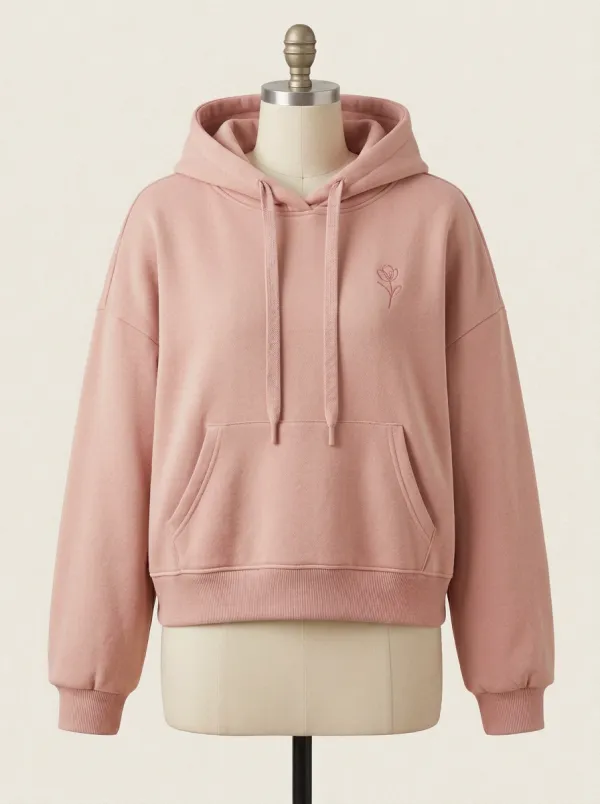 Women's Minimalist Floral Sage Green Embroidered Hoodie