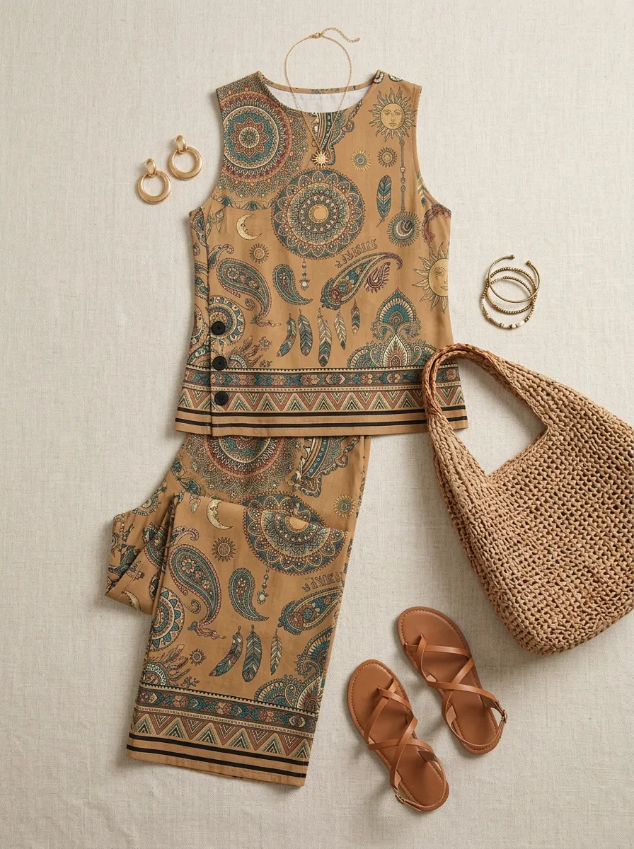 Women's Bohemian Mandala Paisley Printed Sleeveless Set