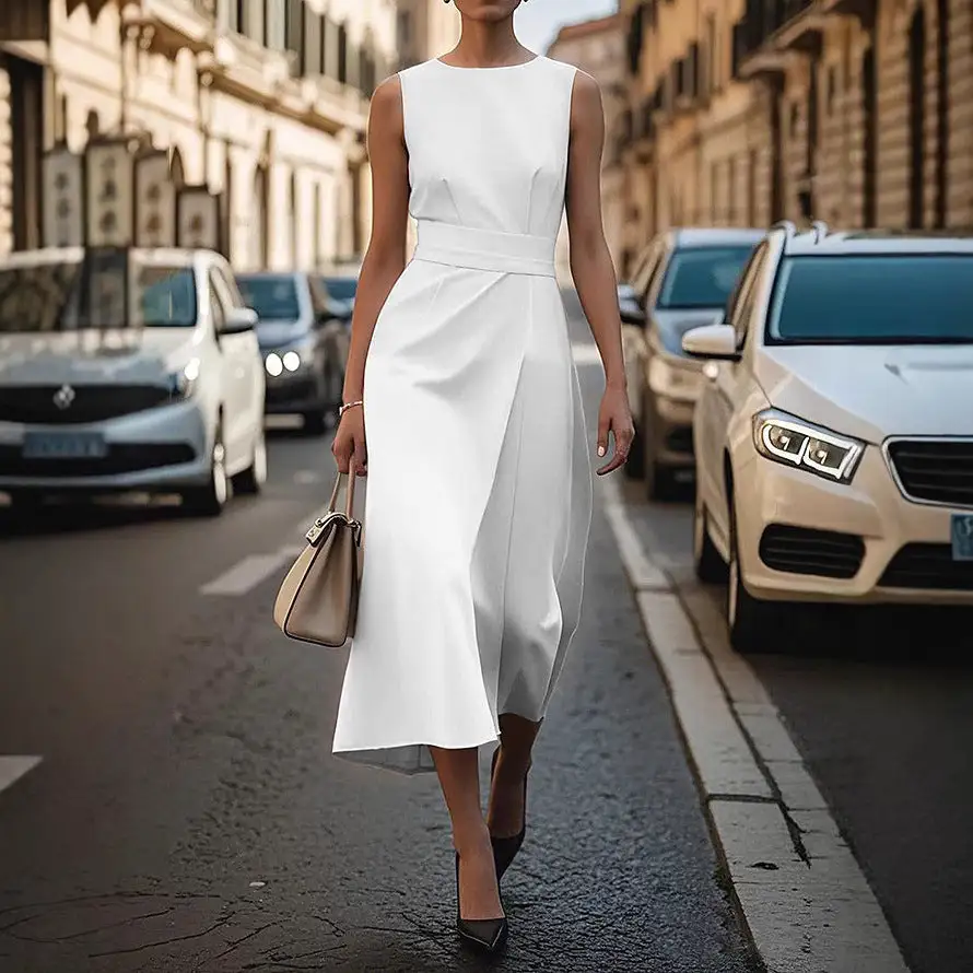 Women's Fitted Belted Bridal Maxi Dress