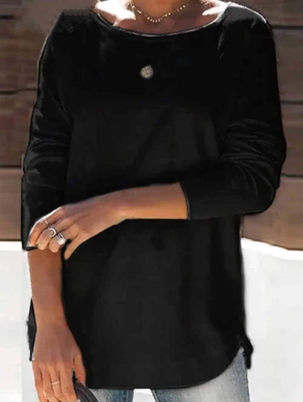 Textured Detail Round Collar Top