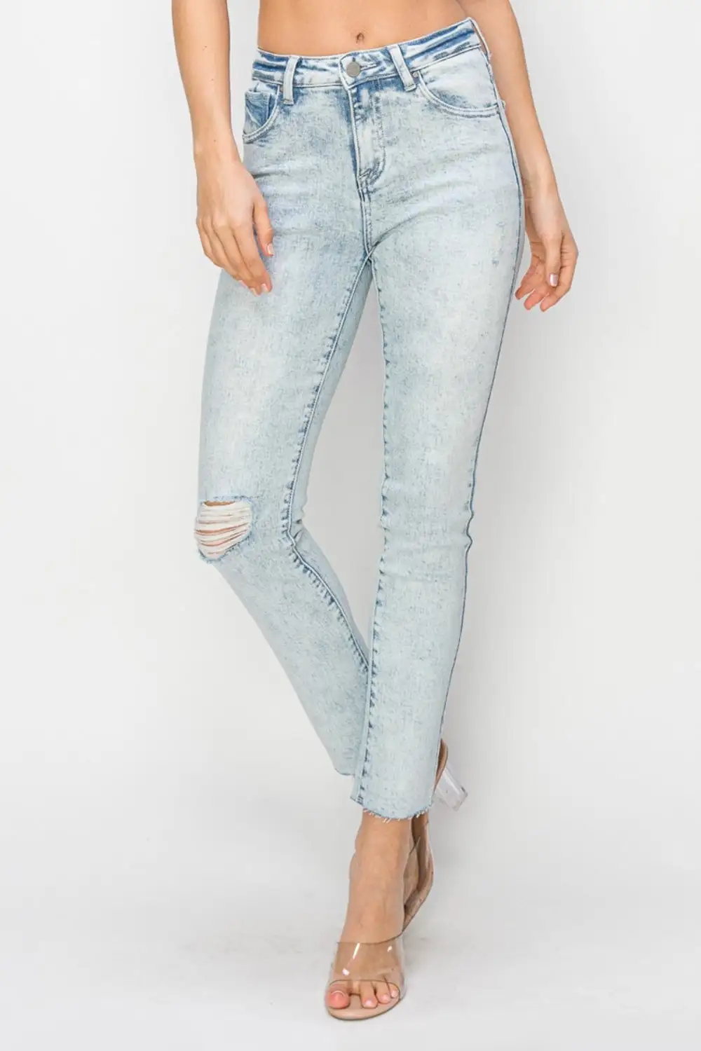 Textured High Waist Skinny Distressed Denim Jeans