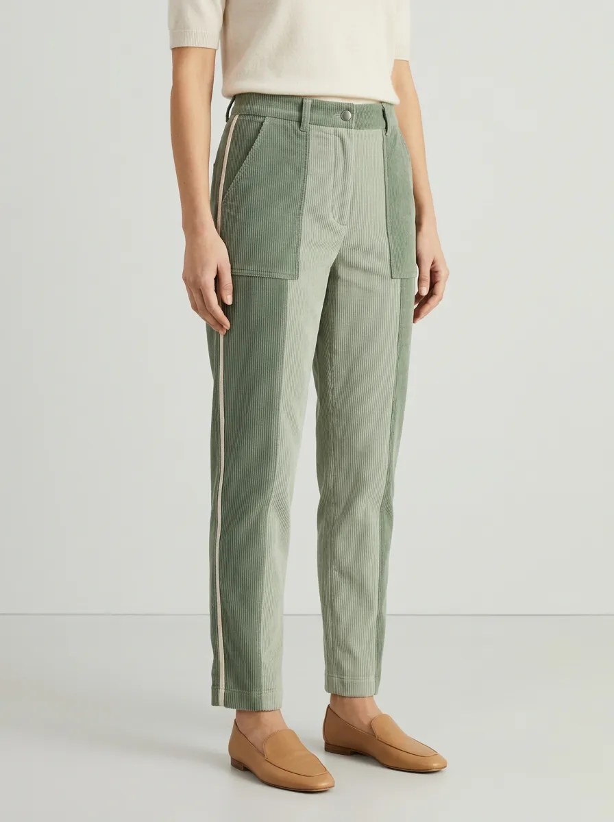 Women's Colorblock Contrast-Piping Straight-Leg Corduroy Pants