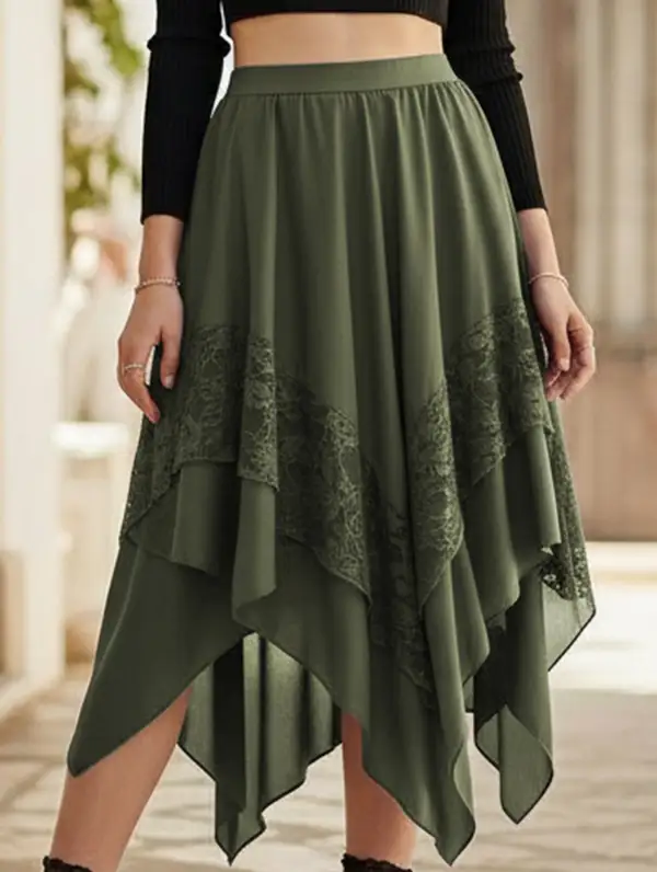 Lace Asymmetric Midi Skirt