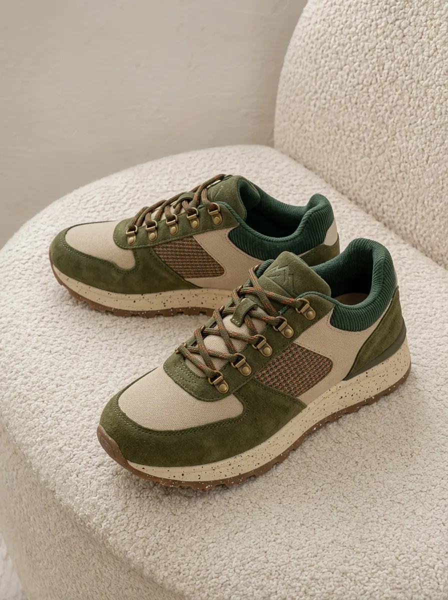 Women's Outdoor Hiking Olive Green Suede Speckled Sole Sneakers