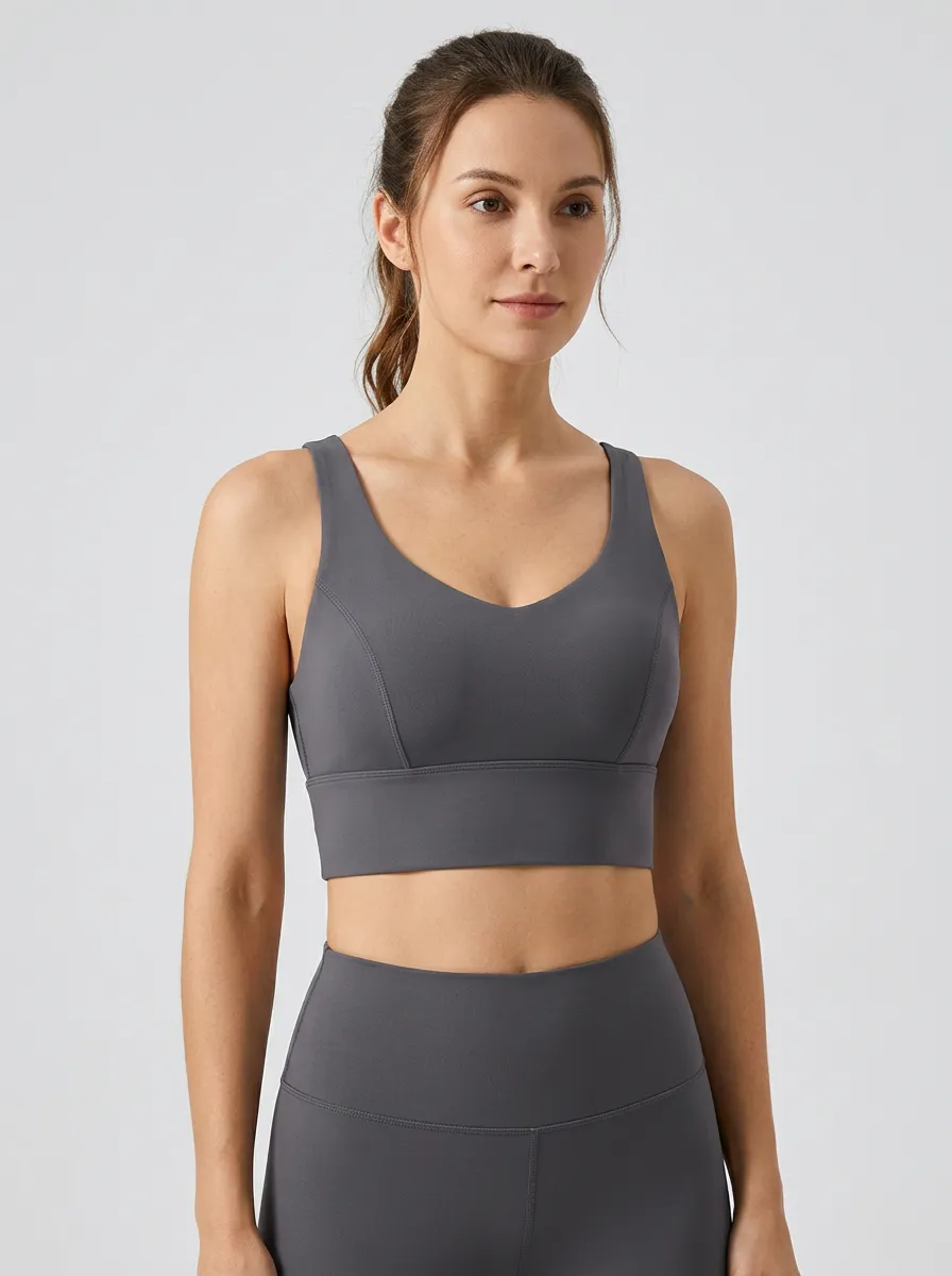 Women's V-Neck Paneled Wide-Strap Cropped Sports Bra