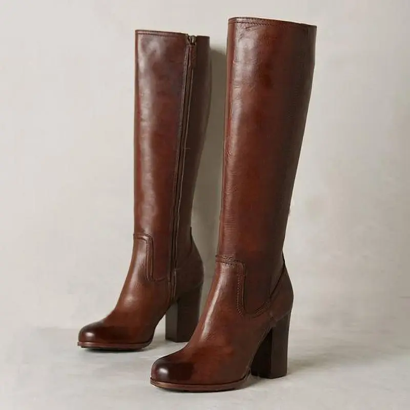 Chunky Block-Heel Zipper Boots