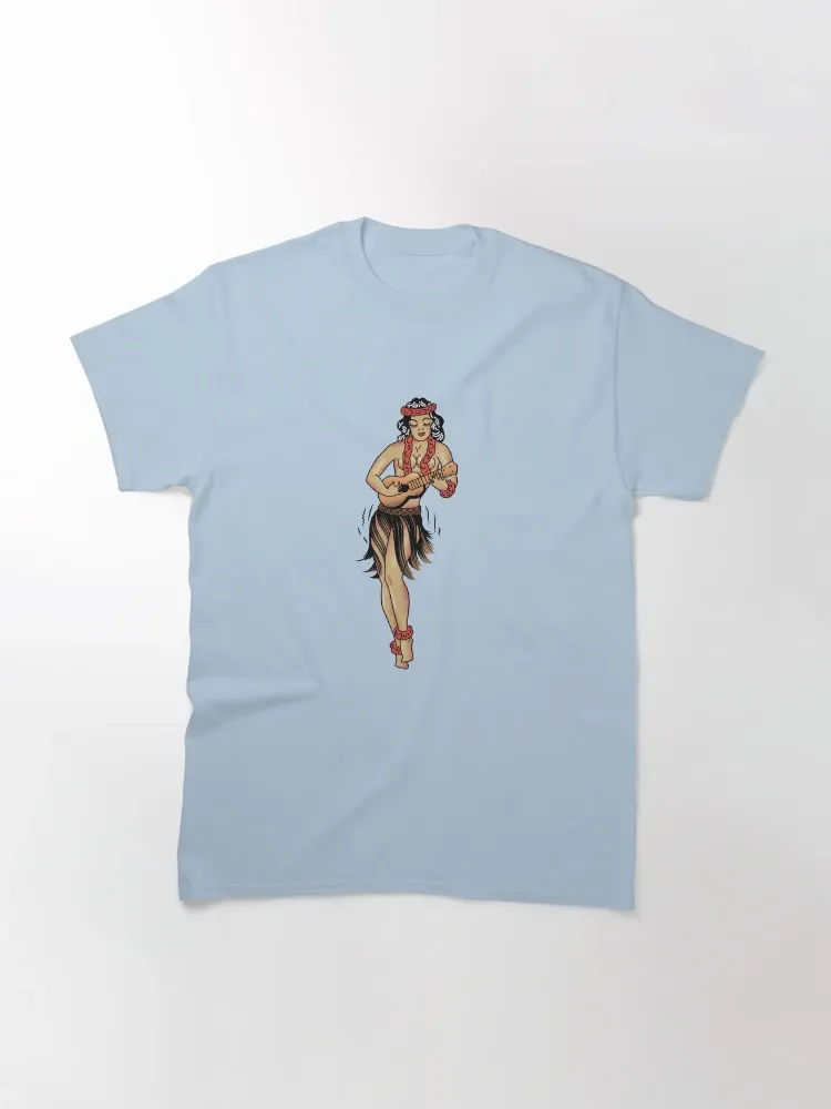 Women's Stylish Retro Hula Girl Print Crew Neck Short-Sleeve T-Shirt