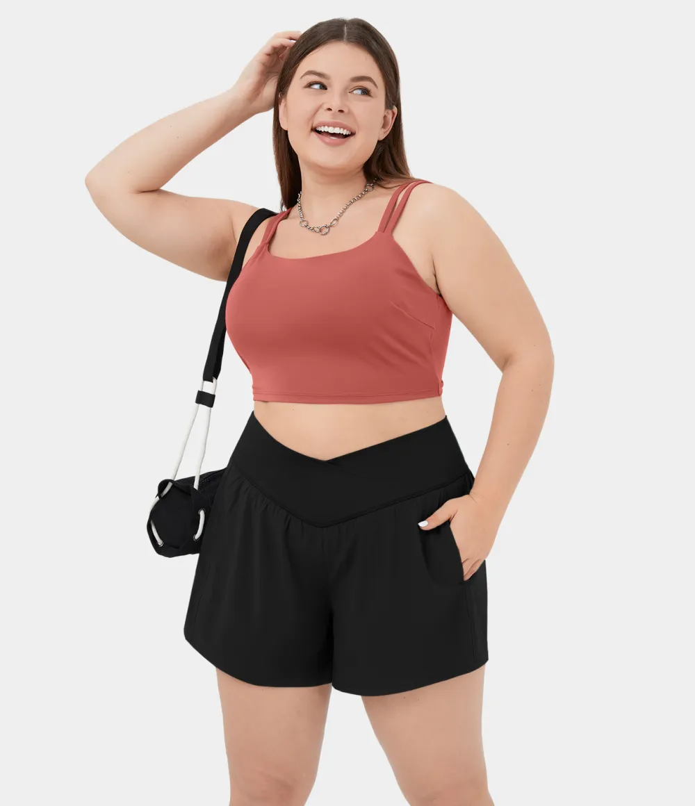 Breezeful High Waisted Crossover Side Pocket Plus Size 2-in-1 Quick Dry Yoga Shorts 4.5