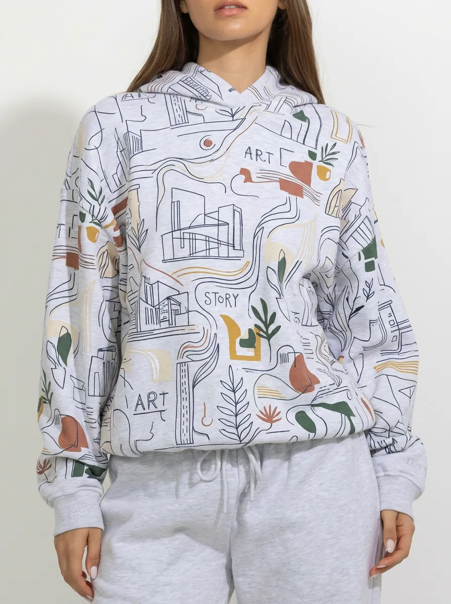 Women's Abstract Art Story Line Drawing Printed Hoodie