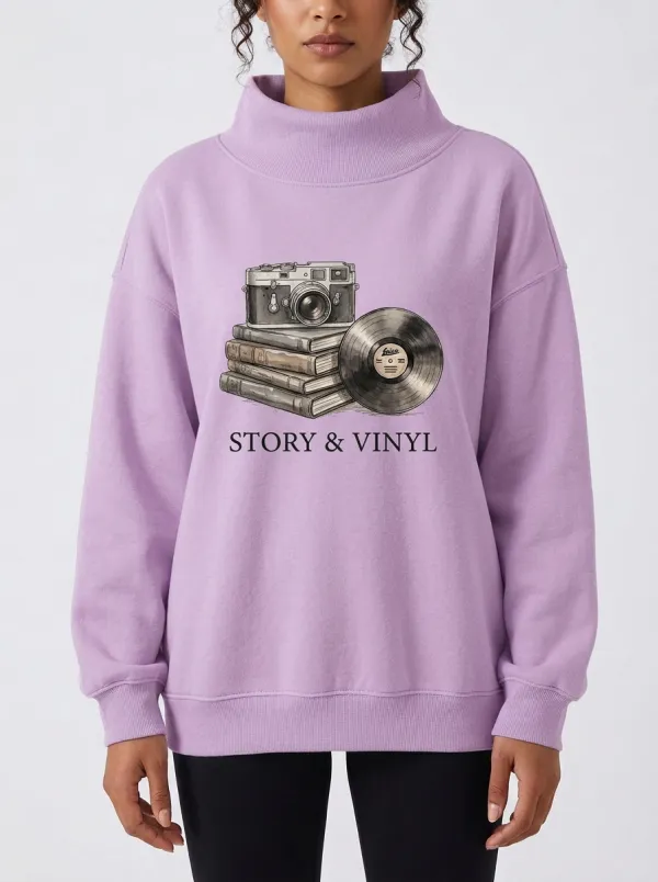 Women's Book Camera Vinyl Record Story Graphic Sweatshirt