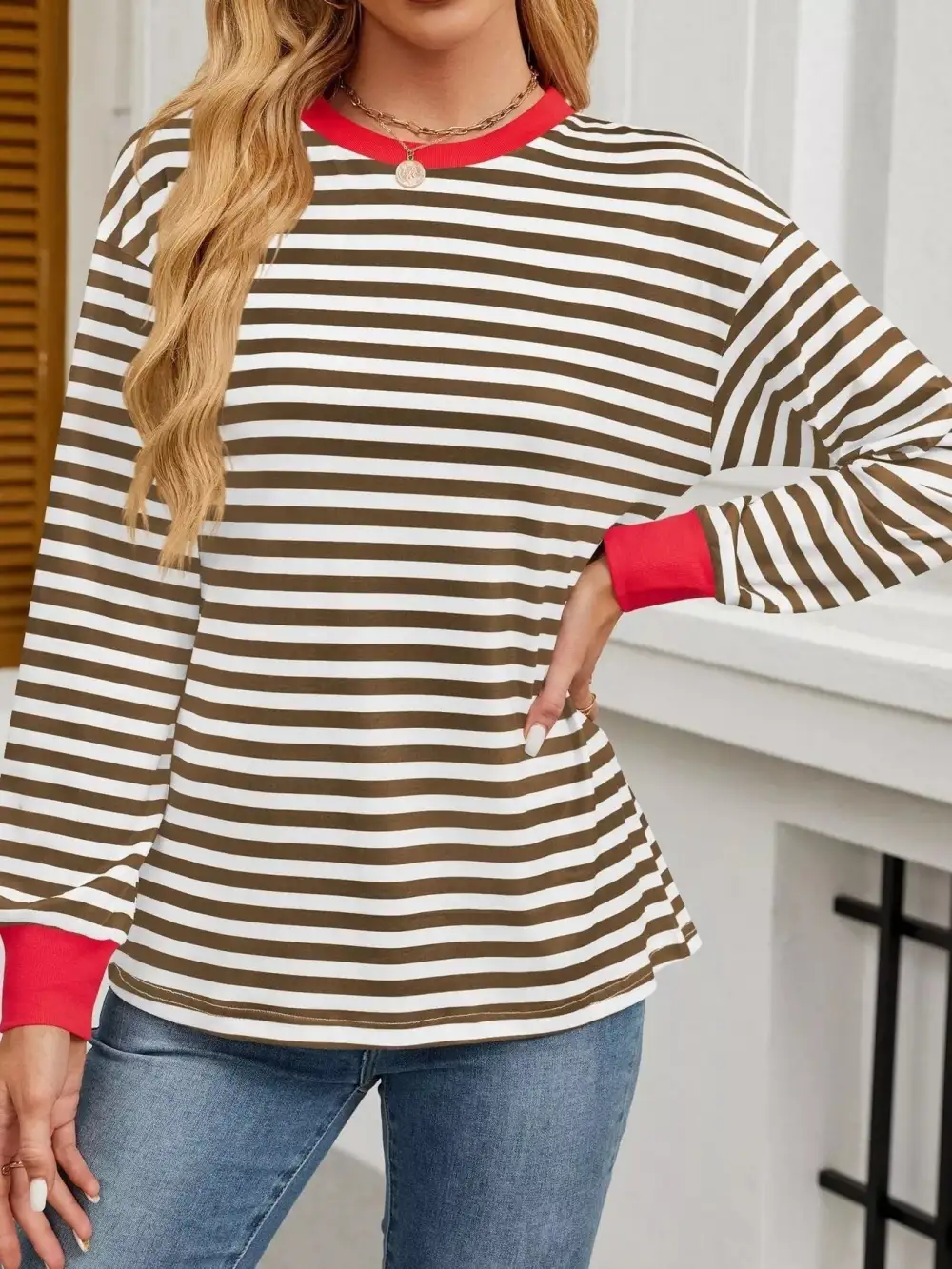 Striped Round Neck Long Sleeve T-Shirt