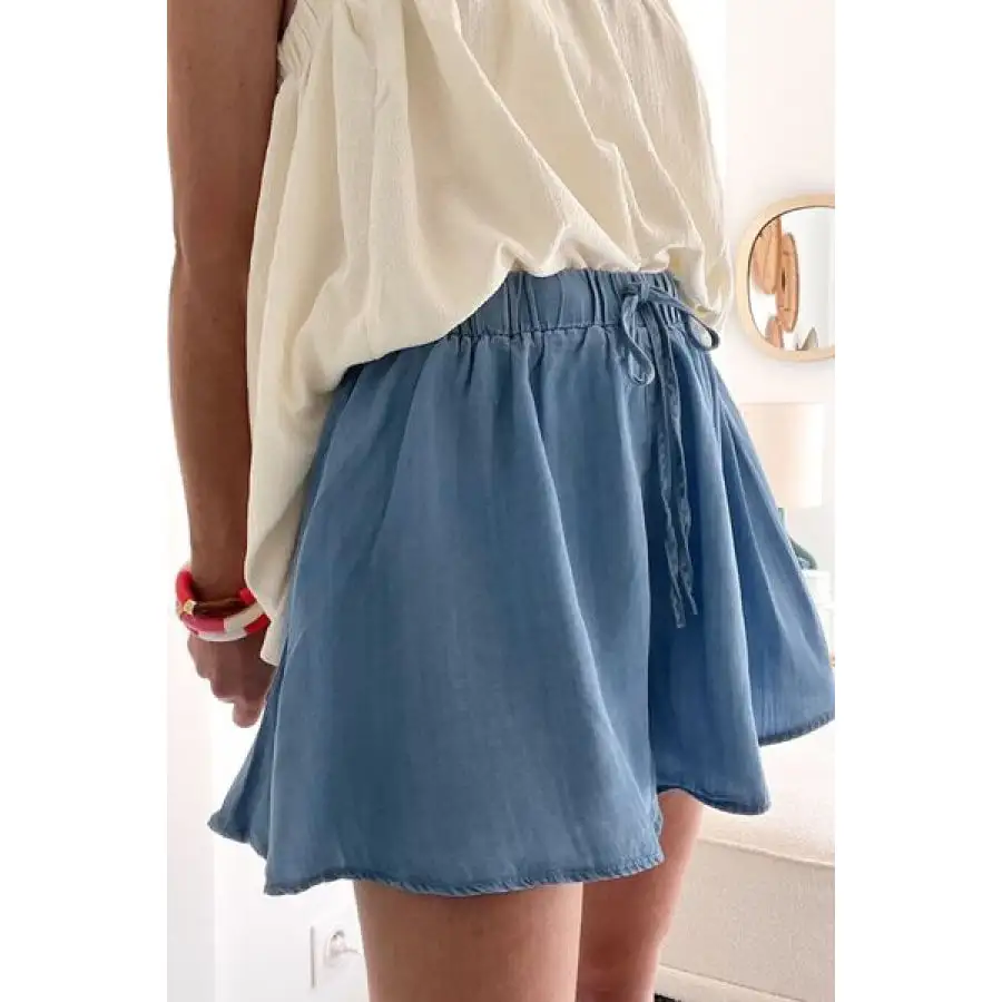 Wide Leg Elastic Waist Denim Shorts