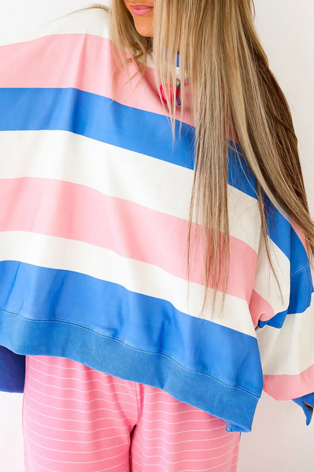Striped Split Hem Oversized Long Sleeve Top
