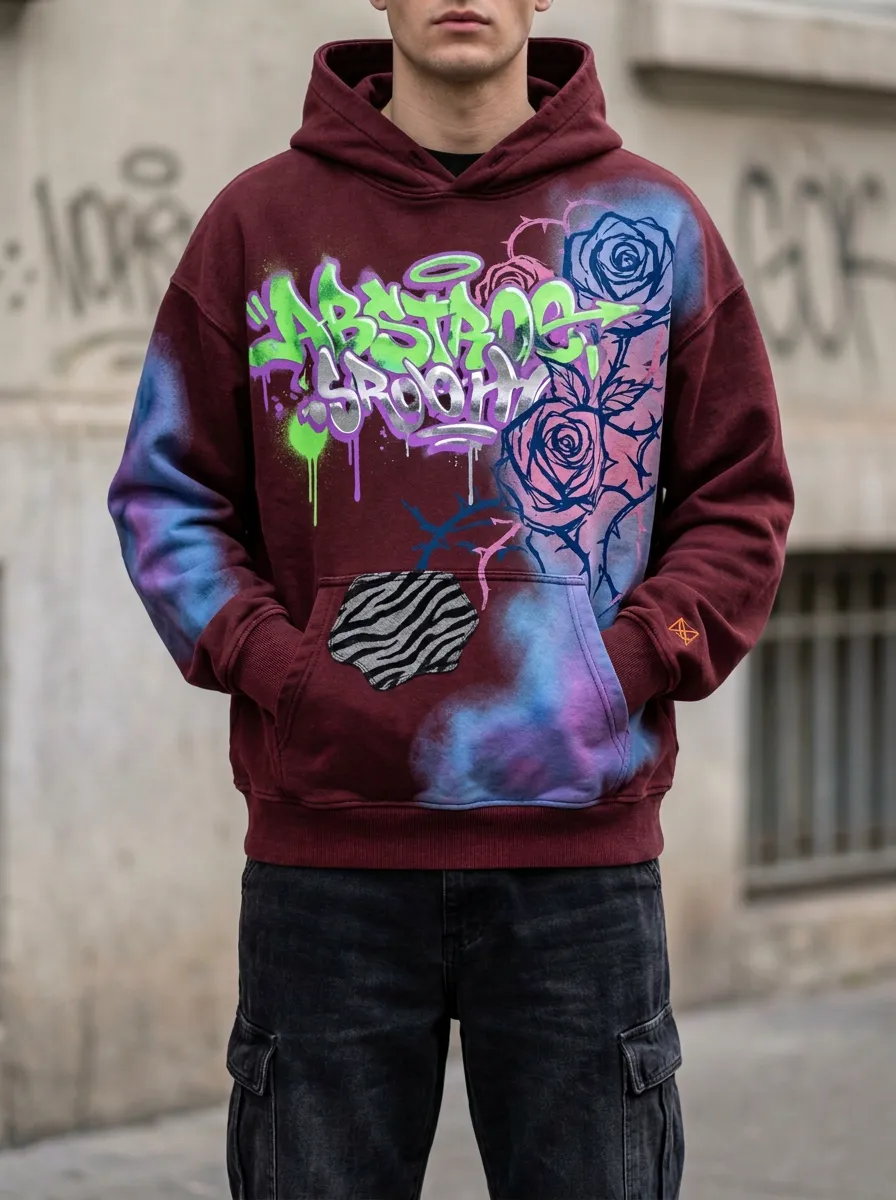 Unisex Pulse Graffiti Rose Zebra Graphic Hoodie