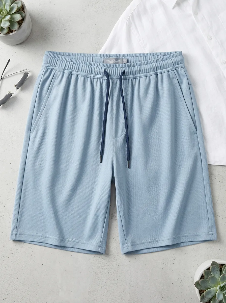 Sport-Inspired Ice-Silk Stretch Drawstring Shorts