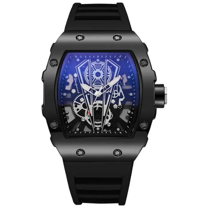 Barrel Shape Men's Quartz Watch, Silicone Strap Business Calendar Sports Wrist Watch