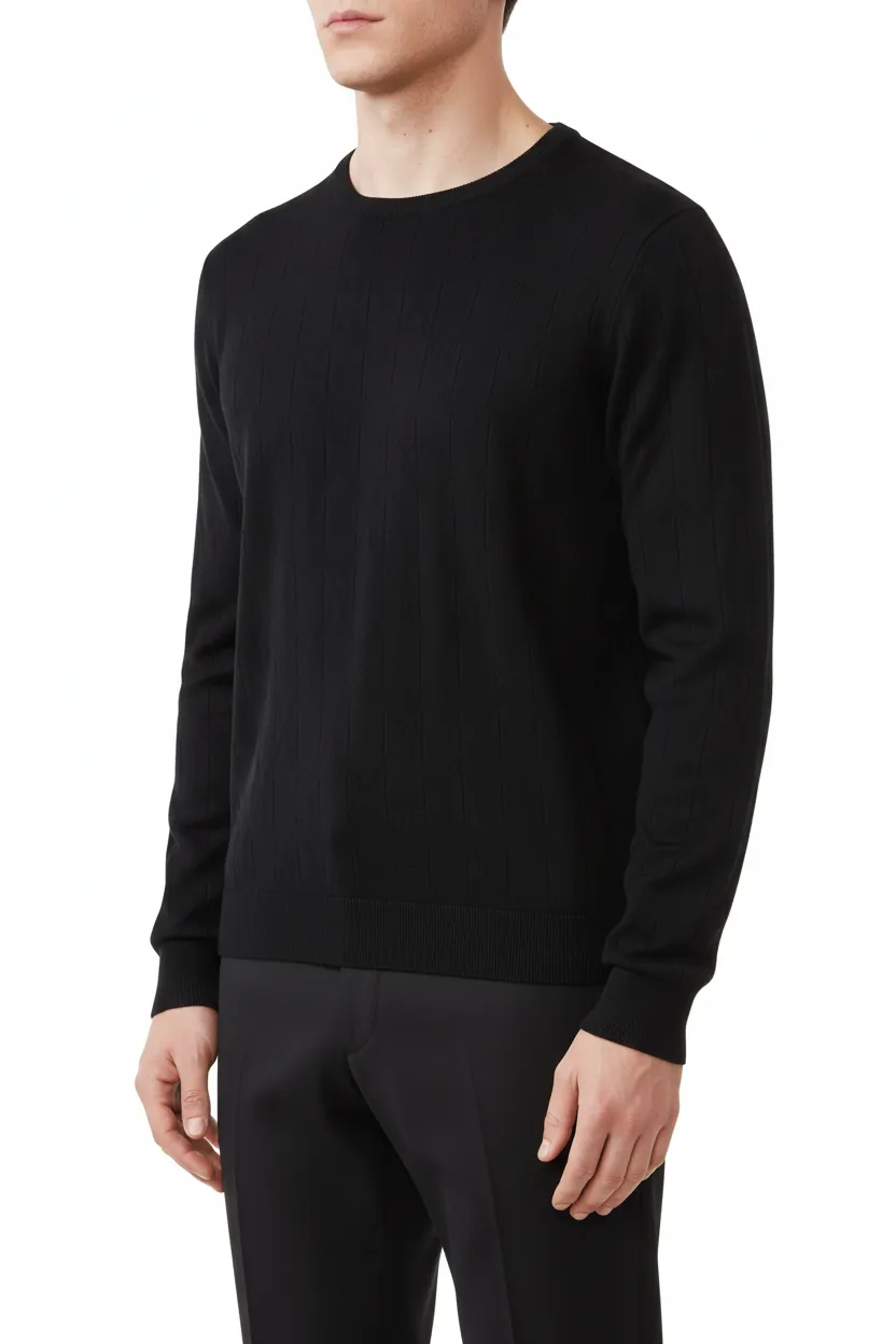Classic Diamond Pattern Regular Fit Viscose Crew Neck Sweater