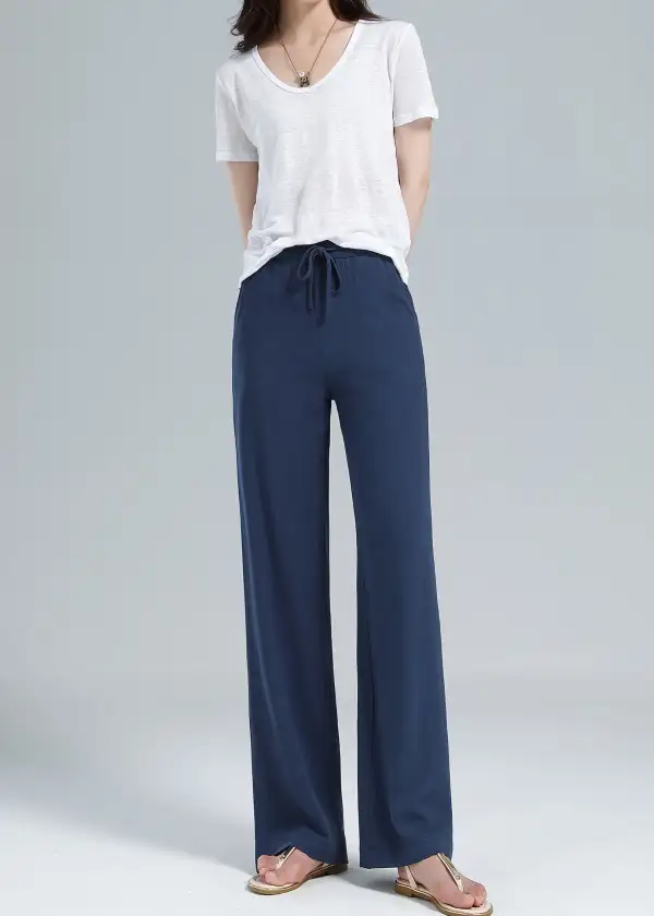 Classic Wool Blend Straight Leg High Waist Pocketed Trousers