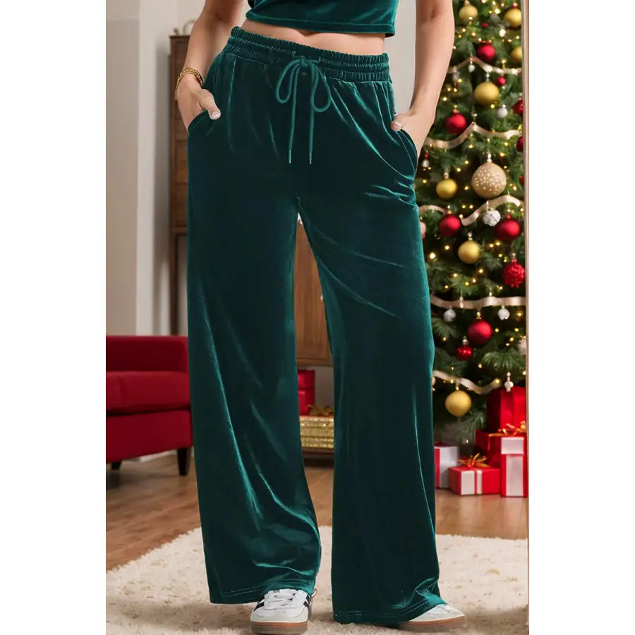 Drawstring Elastic Waist Straight Leg Pants