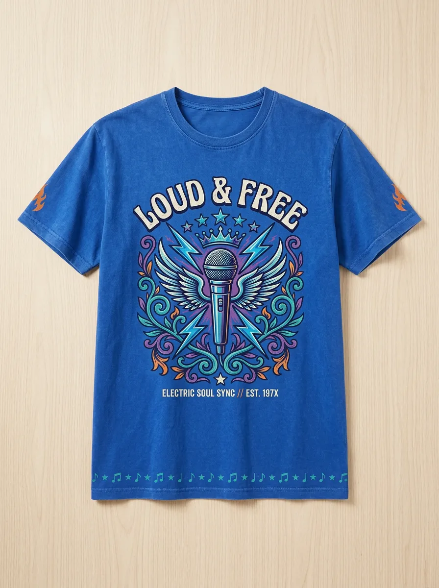 Unisex Rock Music Lover Winged Microphone Printed T-shirt