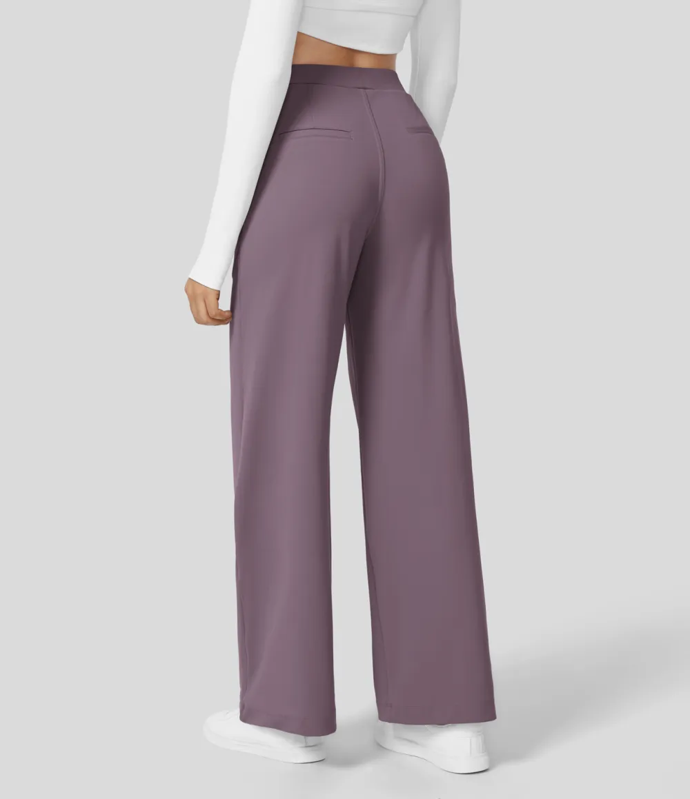 2026🔥  High Waisted Plicated Side Pocket Straight Leg Work Pants