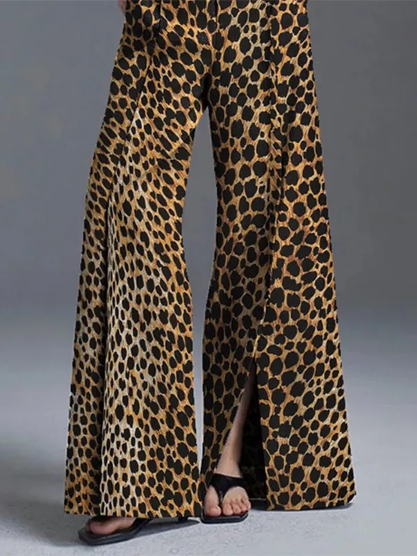 Women's Wide Leg Loose Fit Leopard Print Pants