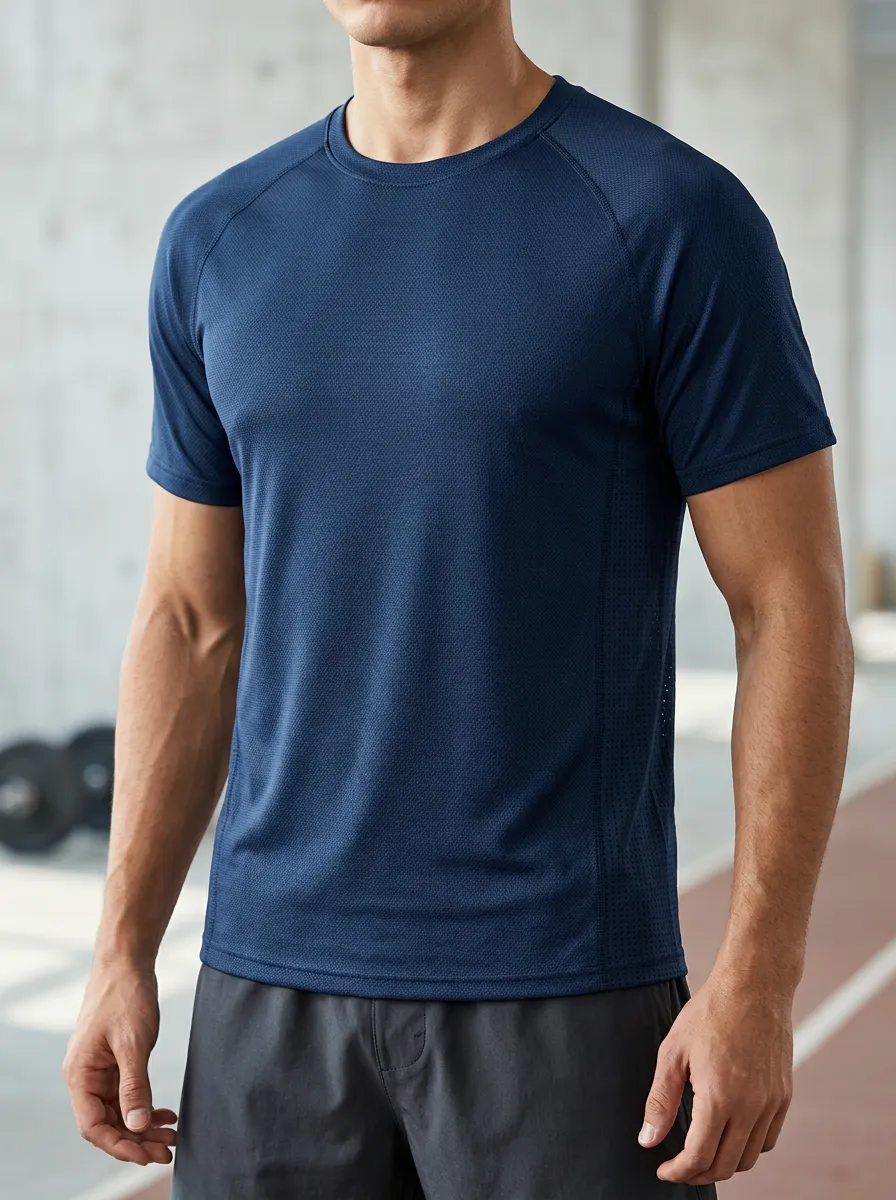 Raglan-Sleeve Side-Panel Men's Crewneck Athletic T-Shirt