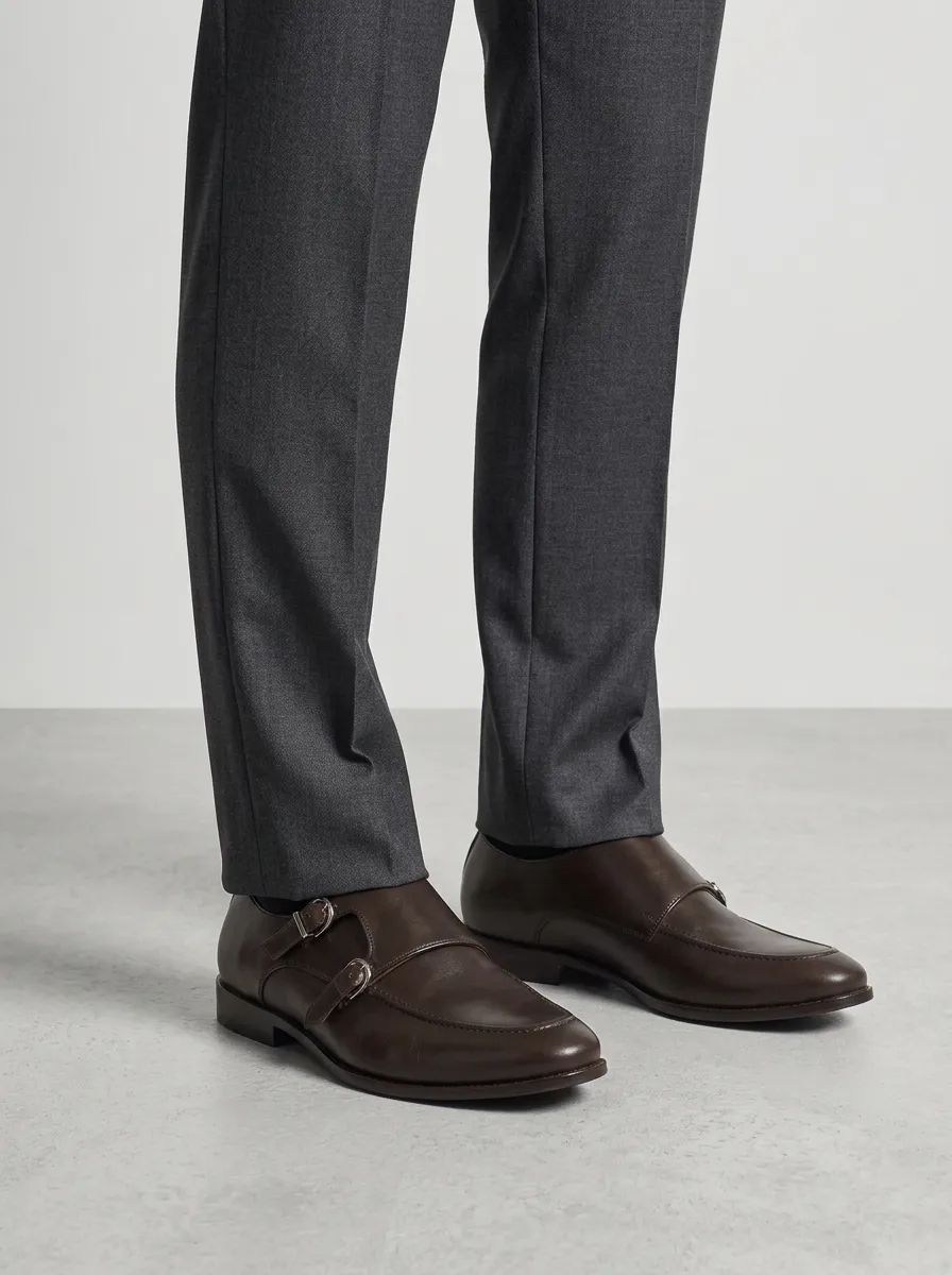 Men's Leather Double Monk Strap Dress Shoes