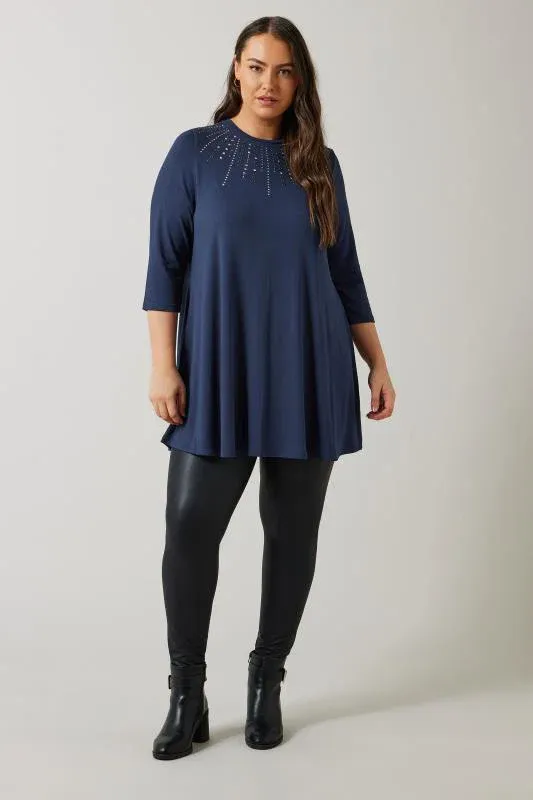 Navy Blue Sequin Embellished Longline Top