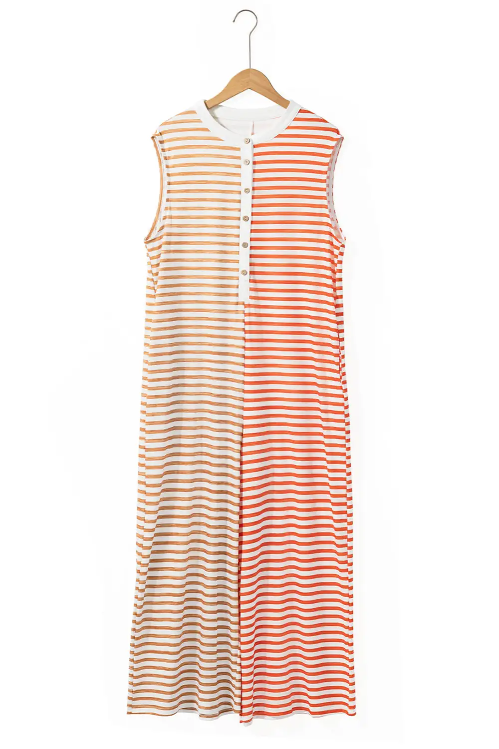 Stripe Oversized Buttoned Front Sleeveless Wide Jumpsuit