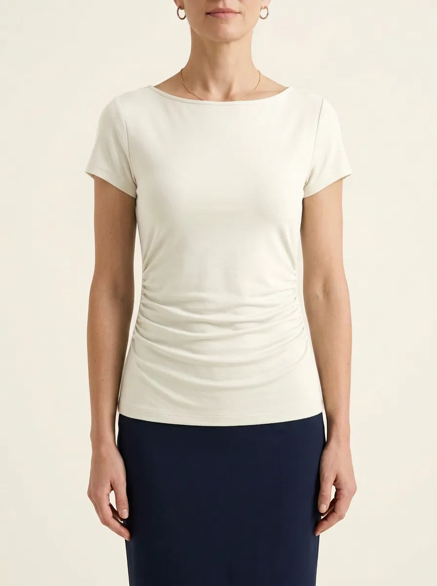 Ruched Boat-Neck Side-Ruched Ruched Fitted Top