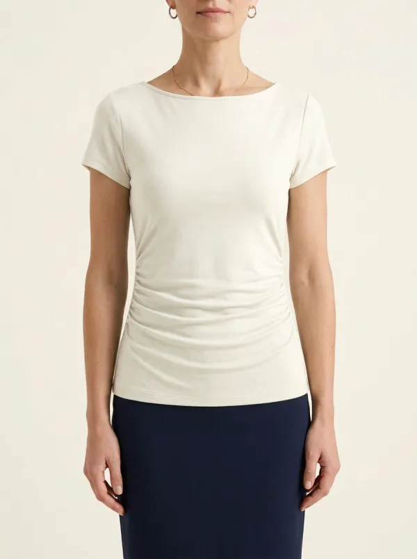 Ruched Boat-Neck Side-Ruched Ruched Fitted Top