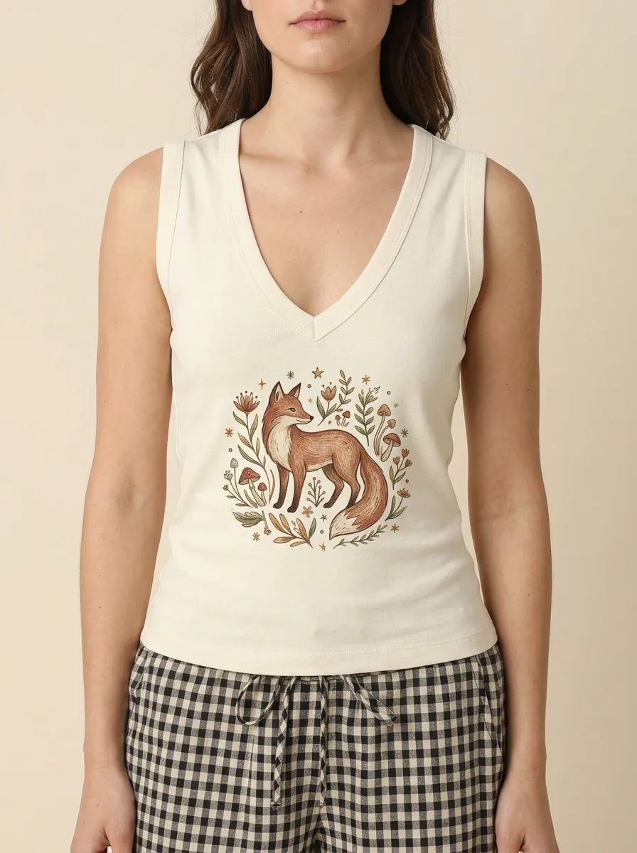 Women's Nature Woodland Fox Mushroom Graphic Tank Top