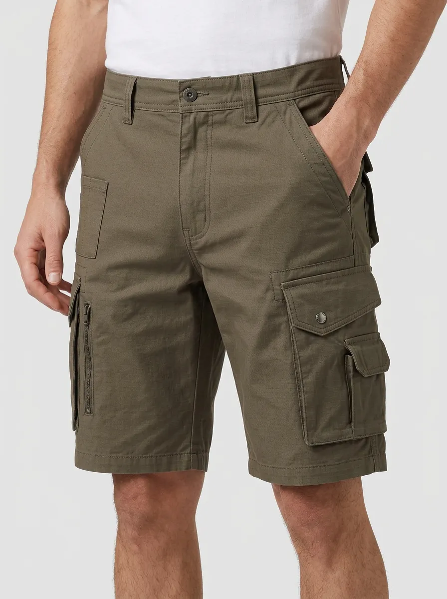 Men's Vertical Zip Pocket Grid Texture Cargo Shorts