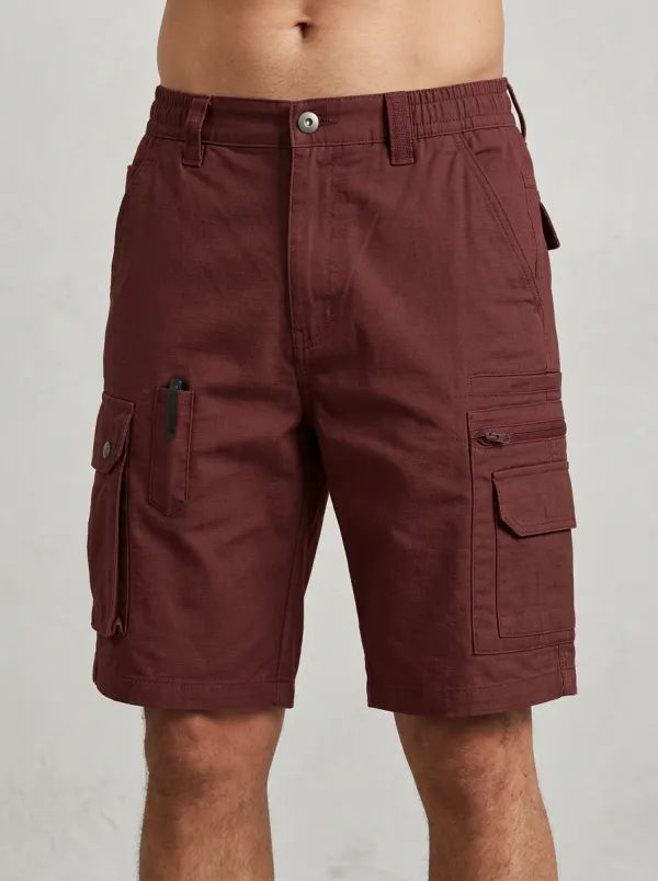 Men's Elastic Waist Snap Cargo Pockets Cargo Shorts