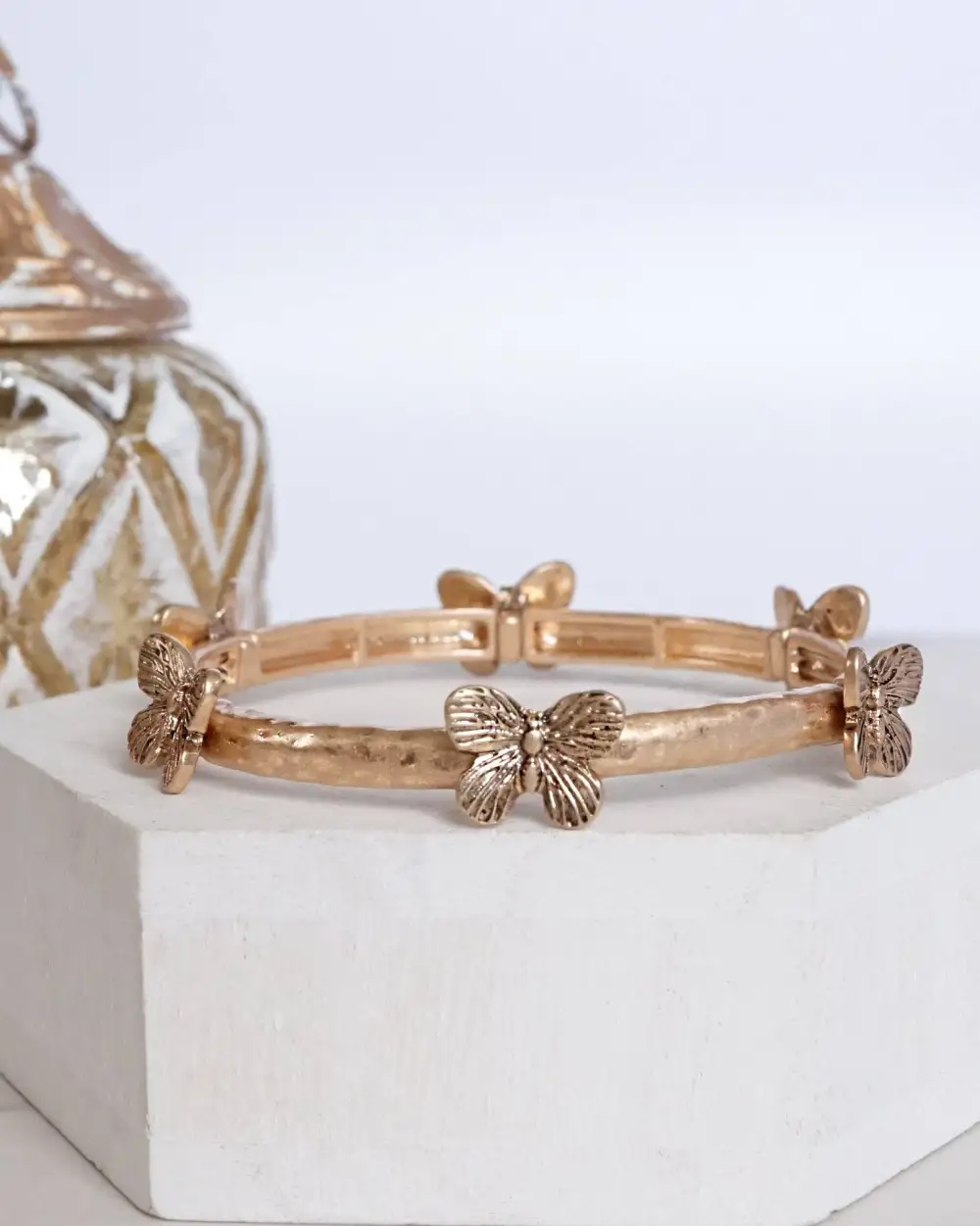 Butterfly Textured Hammered Bangle Bracelet