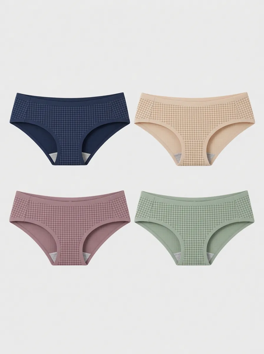Women's Multicolor Gingham Patterned Hipster Briefs 4-Pack