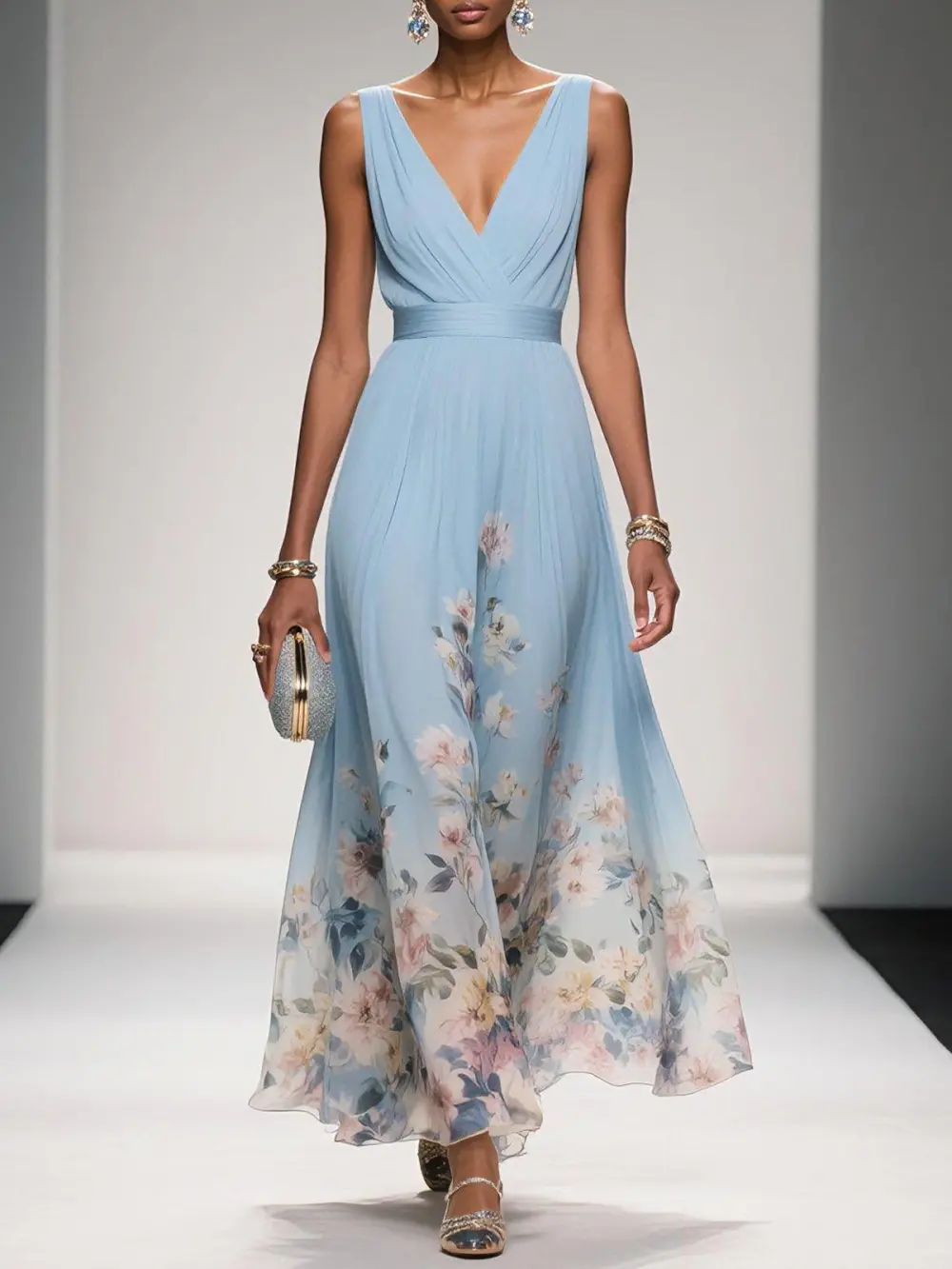  Floral Chiffon Maxi Dress