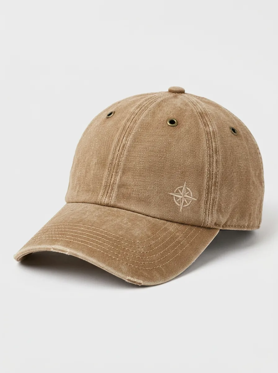 Heritage Inspired Distressed Finish Cap with Compass Artwork