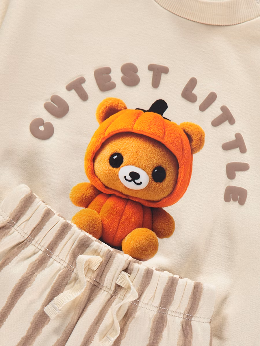 Beige Cutest Pumpkin Sweatshirt and Stripe Joggers Outfit detail 1