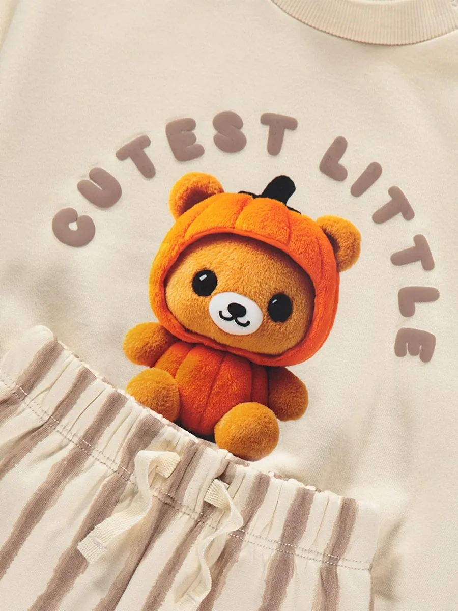 Beige Cutest Pumpkin Sweatshirt and Stripe Joggers Outfit