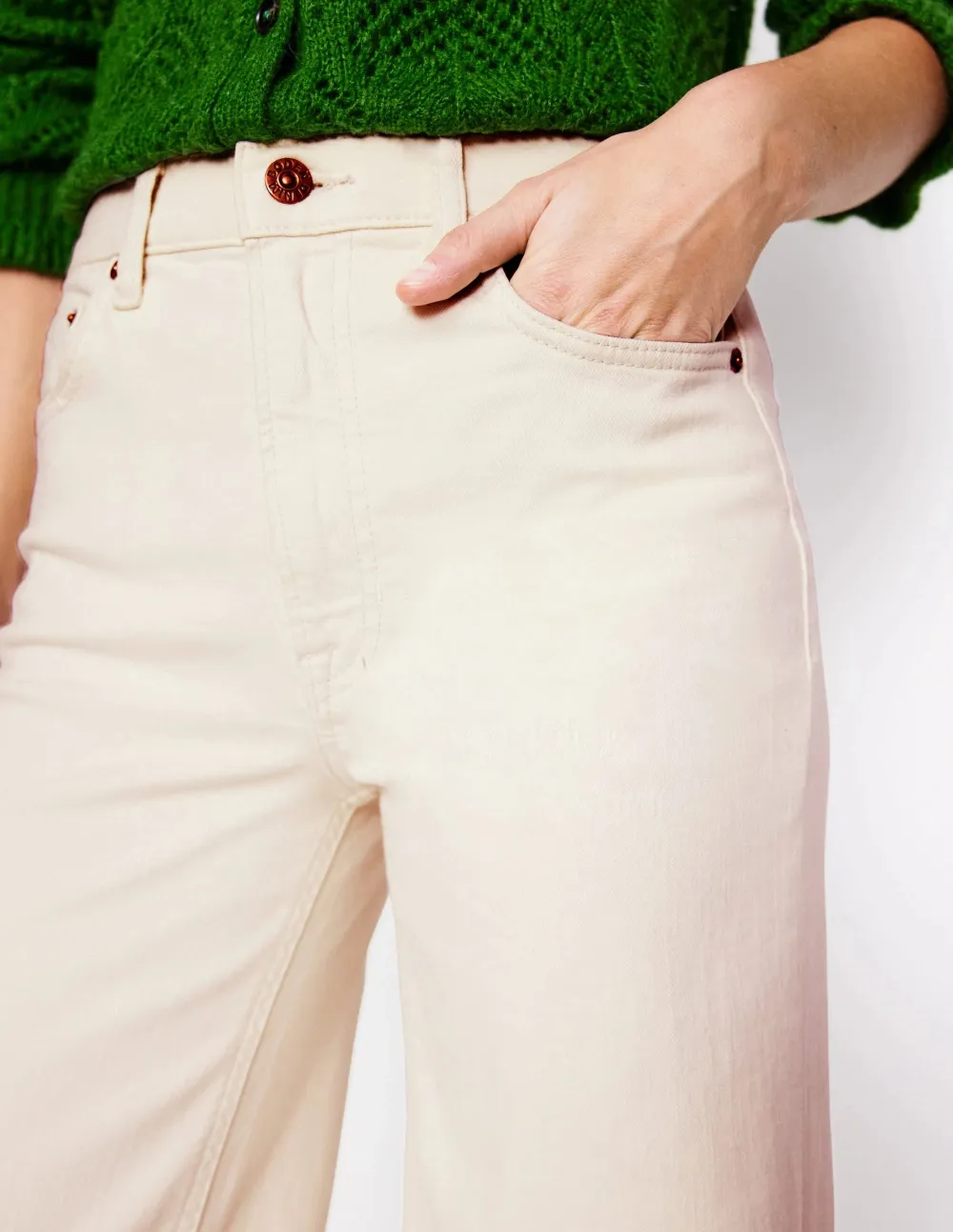 High Rise Wide Leg Jeans -Ecru