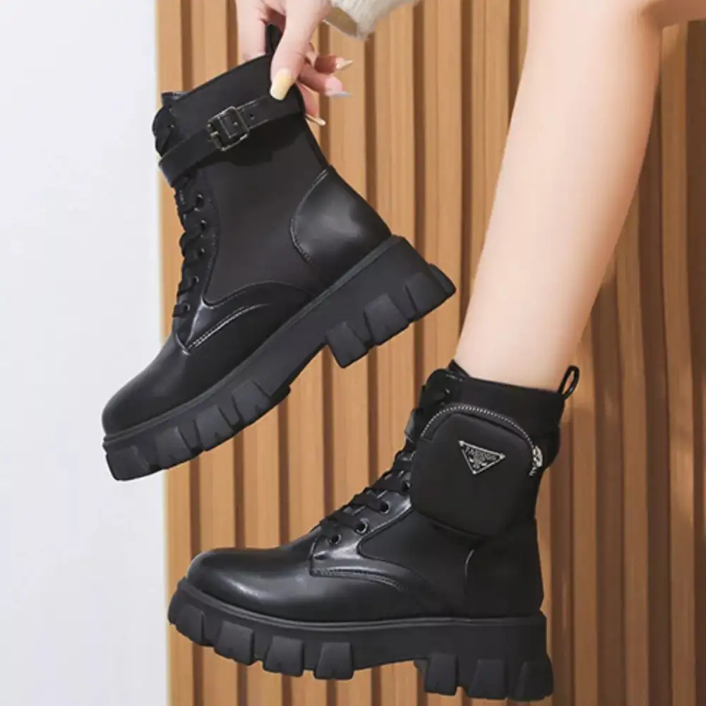 Textured Lace-Up Platform Ankle Boots