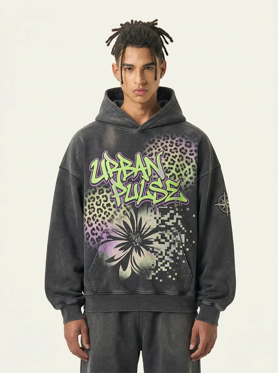 Unisex Streetwear Graffiti Leopard Floral Hoodie
