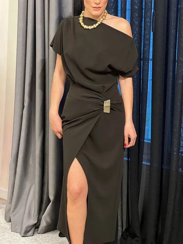 Raglan Pleated Sleeve Maxi Dress