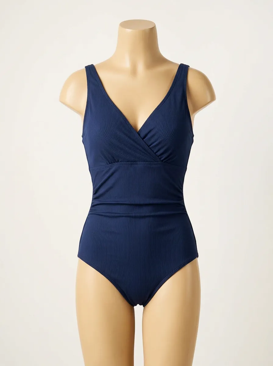 Refined Ribbed V-Neck Ruched One-Piece Swimsuit