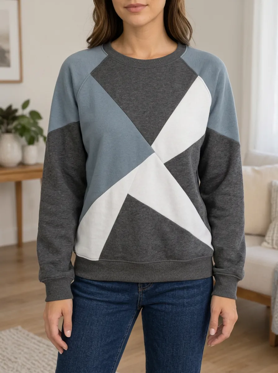 Women's Multi-Color Geometric Panel Sweatshirt