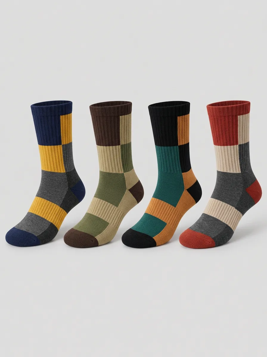 Men's Retro Colorblock Patterned Printed Socks 4-Pack