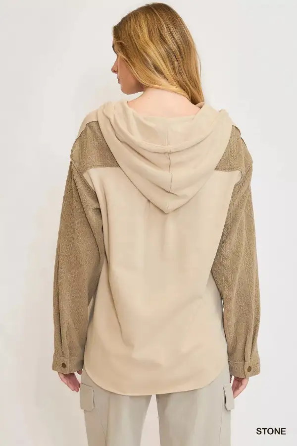 Textured Pocket Detail Washed Casual Shacket